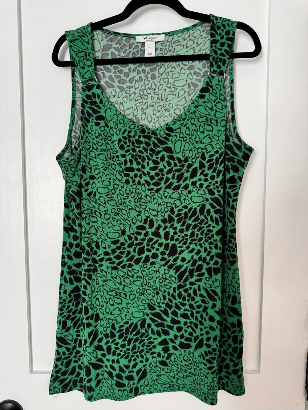 White House Black Market Green and Black Leopard-Print V-Neck Tank